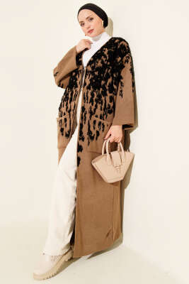 Kabartma Desenli Triko Uzun Hırka Siyah - ULUDAĞ TRİKO