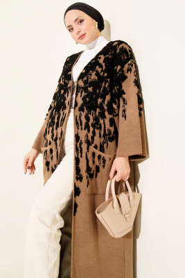 Kabartma Desenli Triko Uzun Hırka Siyah - Hırka