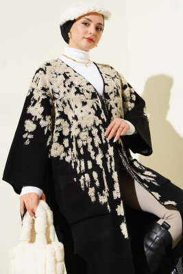 Kabartma Desenli Triko Uzun Hırka Taş - Hırka