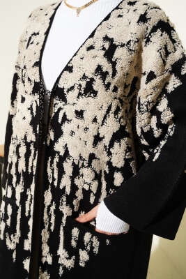 Kabartma Desenli Triko Uzun Hırka Taş - Hırka