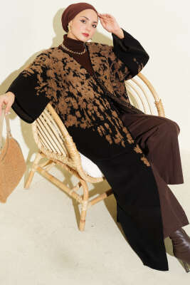 Kabartma Desenli Triko Uzun Hırka Vizon - ULUDAĞ TRİKO