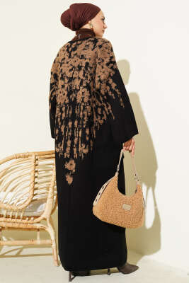 Kabartma Desenli Triko Uzun Hırka Vizon - Hırka