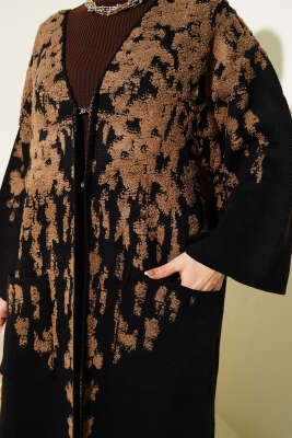 Kabartma Desenli Triko Uzun Hırka Vizon - Hırka