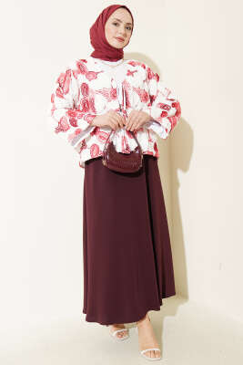 Kabartma Nakışlı Bağcıklı Kimono Bordo - Dış Giyim&Mont