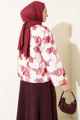 Kabartma Nakışlı Bağcıklı Kimono Bordo - Dış Giyim&Mont
