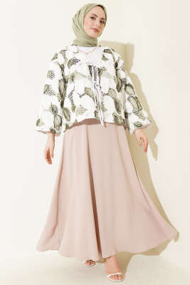 Kabartma Nakışlı Bağcıklı Kimono Haki - Dış Giyim&Mont