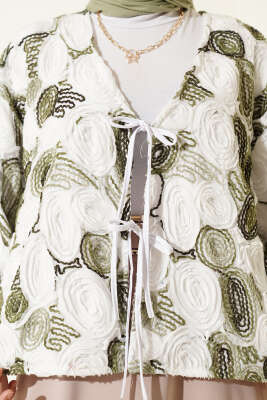 Kabartma Nakışlı Bağcıklı Kimono Haki - Dış Giyim&Mont