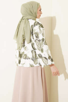Kabartma Nakışlı Bağcıklı Kimono Haki - Tek Kalanlar