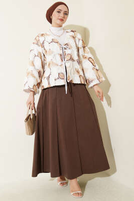 Kabartma Nakışlı Bağcıklı Kimono Kahve - Dış Giyim&Mont