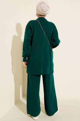 Kabartma Şeritli Taşlı Triko İkili Takım Nefti - İkili Takım