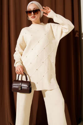 Kabartma Şeritli Taşlı Triko İkili Takım Taş - KILIÇ TRİKO