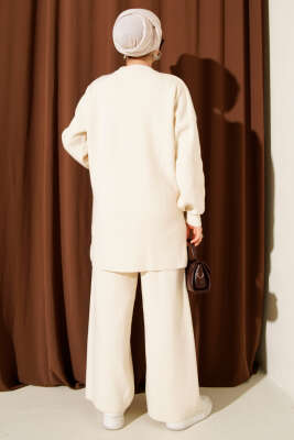 Kabartma Şeritli Taşlı Triko İkili Takım Taş - İkili Takım