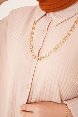 Kabartma Zikzak Desenli Gömlek Bej - Gömlek