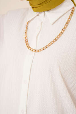 Kabartma Zikzak Desenli Gömlek Ekru - Gömlek