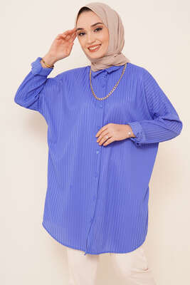 Kabartma Zikzak Desenli Gömlek İndigo - Gömlek