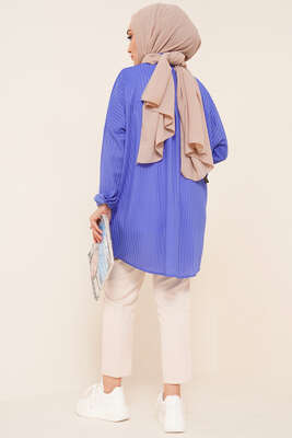 Kabartma Zikzak Desenli Gömlek İndigo - Gömlek