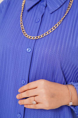 Kabartma Zikzak Desenli Gömlek İndigo - Gömlek