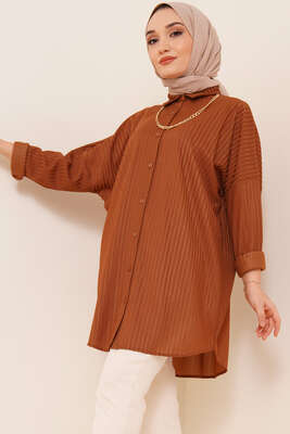 Kabartma Zikzak Desenli Gömlek Kahve 