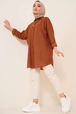 Kabartma Zikzak Desenli Gömlek Kahve - Gömlek