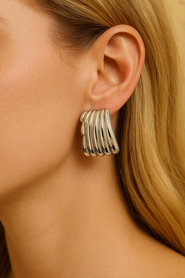 Kabartmalı Akıntı Küpe Gümüş - Küpe