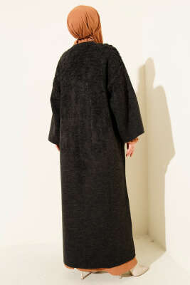 Kabartmalı Cepli Uzun Triko Hırka Antrasit - Hırka