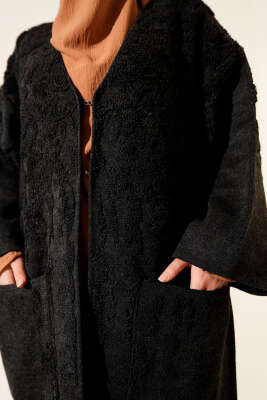 Kabartmalı Cepli Uzun Triko Hırka Antrasit - Hırka