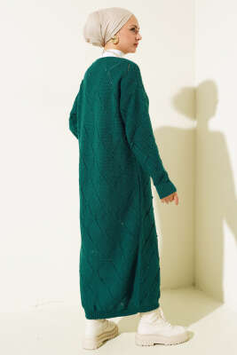 Kabartmalı Düğmeli Uzun Triko Hırka Nefti - Triko Hırka