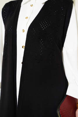 Kabartmalı Uzun Triko Yelek Siyah - Yelek