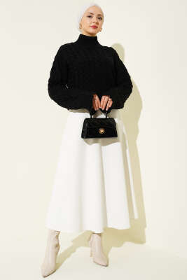 Kabartmalı Yarasa Kol Triko Kazak Siyah - Triko Kazak