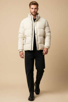 Kadife Erkek Şişme Mont Taş - Yeni Erkek Giyim