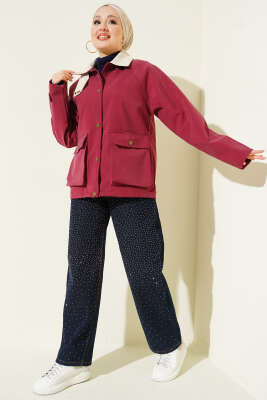 Kadife Gömlek Yaka Cepli Ceket Burgonya - Ceket