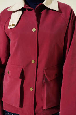 Kadife Gömlek Yaka Cepli Ceket Burgonya - Ceket