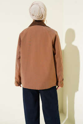 Kadife Gömlek Yaka Cepli Ceket Taba - Ceket