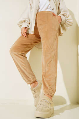 Kadife Jogger Pantolon Camel - Pantolon