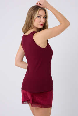 Kadife Şortlu Pijama Takımı Bordo - Kadın Pijama Takımı