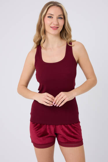 Kadife Şortlu Pijama Takımı Bordo - Pijama & Gecelik