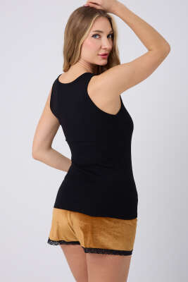 Kadife Şortlu Pijama Takımı Siyah Hardal - Kadın Pijama Takımı