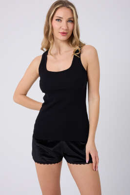 Kadife Şortlu Pijama Takımı Siyah 