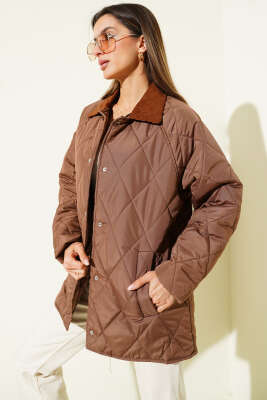 Kadife Yaka Baklava Kapitone Mont Kahve - LEVURE