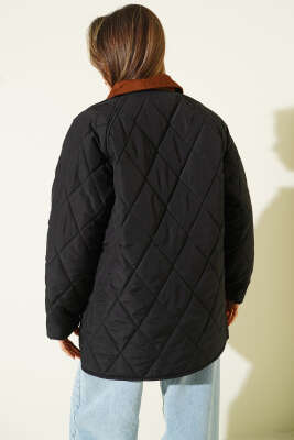 Kadife Yaka Baklava Kapitone Mont Siyah - Kadın Giyim Modelleri