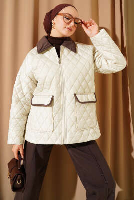 Kadife Yaka Kapitone Mont Bej - BIGDART