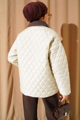 Kadife Yaka Kapitone Mont Bej - Mont