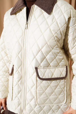 Kadife Yaka Kapitone Mont Bej - Mont