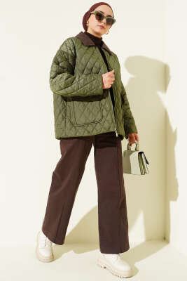 Kadife Yaka Kapitone Mont Haki - Mont