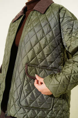 Kadife Yaka Kapitone Mont Haki - Mont