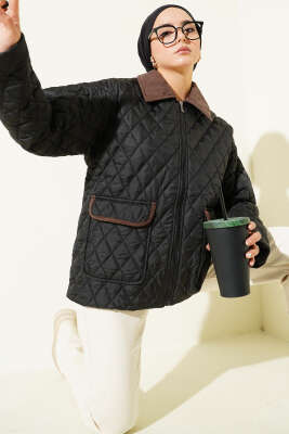 Kadife Yaka Kapitone Mont Siyah - BIGDART