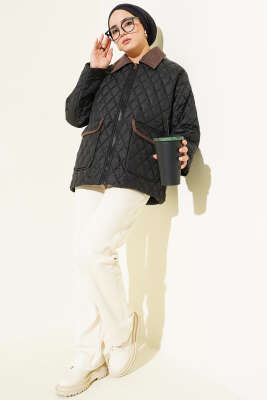 Kadife Yaka Kapitone Mont Siyah - Mont