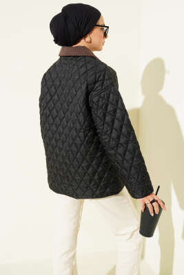 Kadife Yaka Kapitone Mont Siyah - Mont