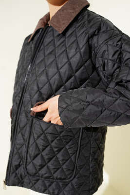 Kadife Yaka Kapitone Mont Siyah - Mont