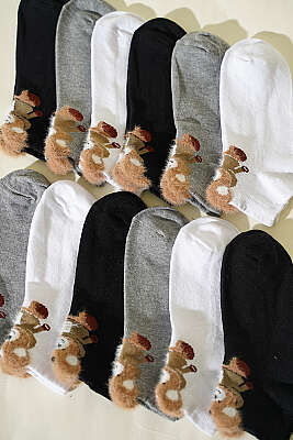 Kadın 12'li Desenli Sakallı Patik Çorap Asorti 1 - Babet / Patik Çorap